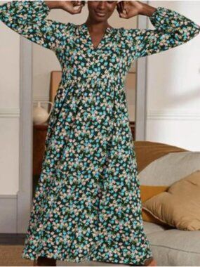 Boden Willow Midi Jersey Dress A-line womens sz UK 12 US 8 Green Floral